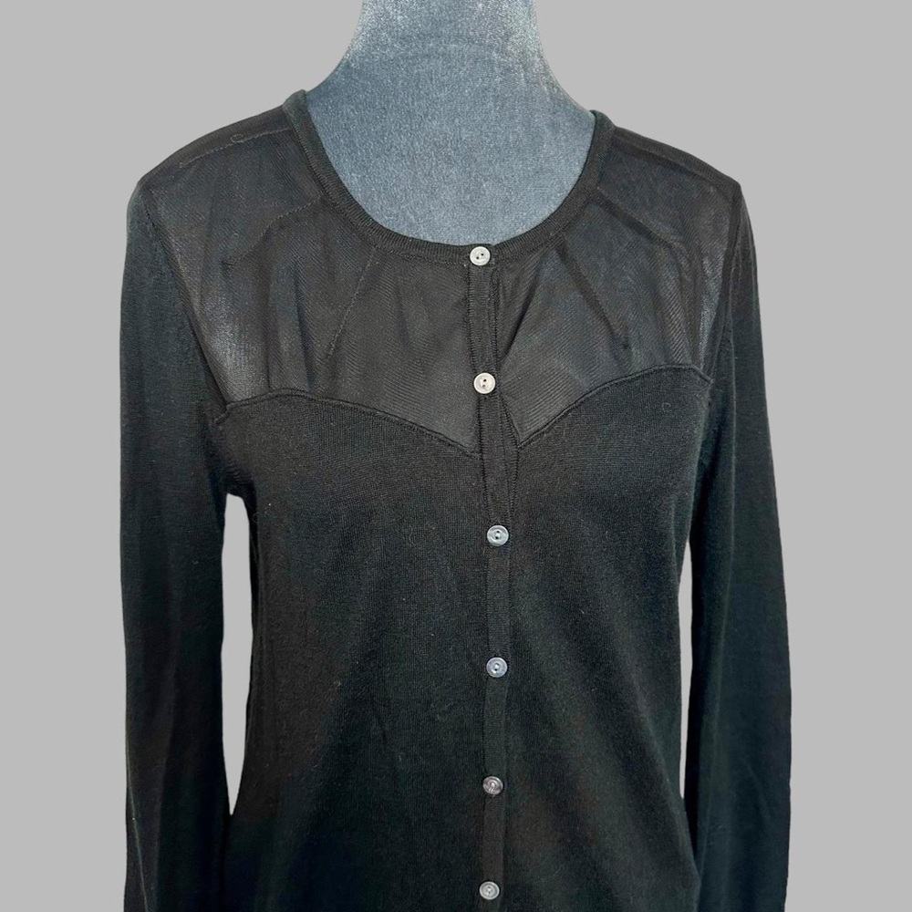 GAP Black Cotton Blend Knit Sheer Mesh Sweetheart Cardigan Sweater Long Sleeve